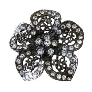 Dark Silver Rhinestone Flower Brooch